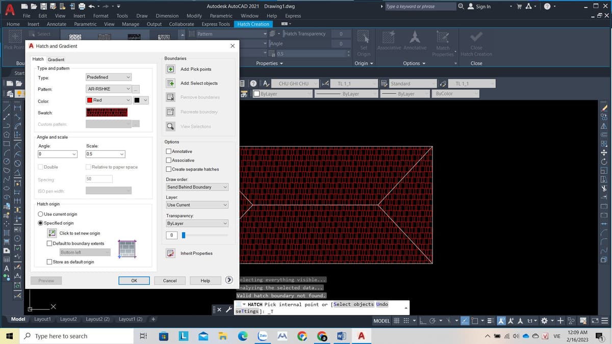 Lệnh Hatch trong autocad