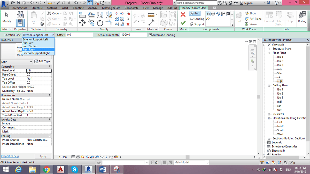 ve cau thang trong revit