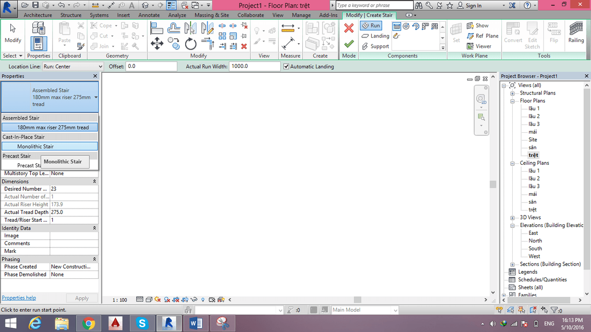 ve cau thang trong revit