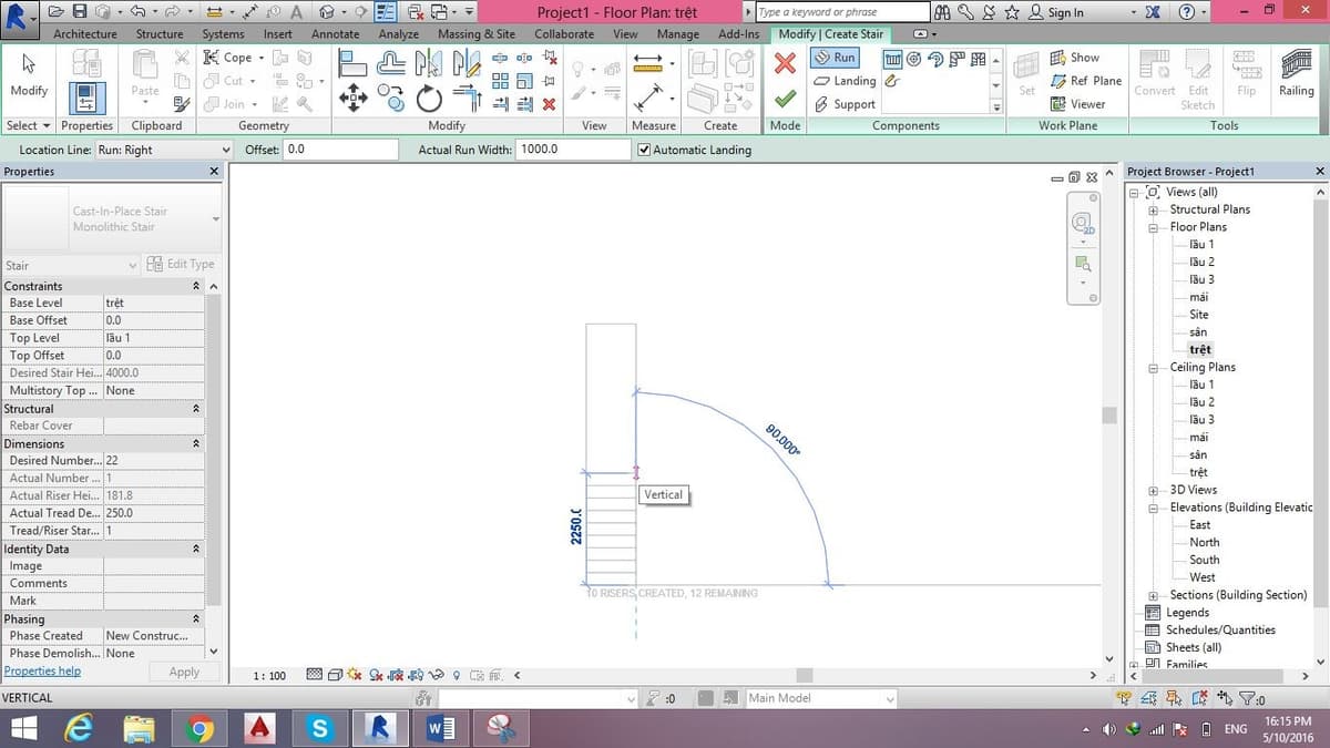 ve cau thang trong revit