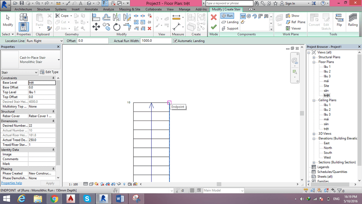ve cau thang trong revit
