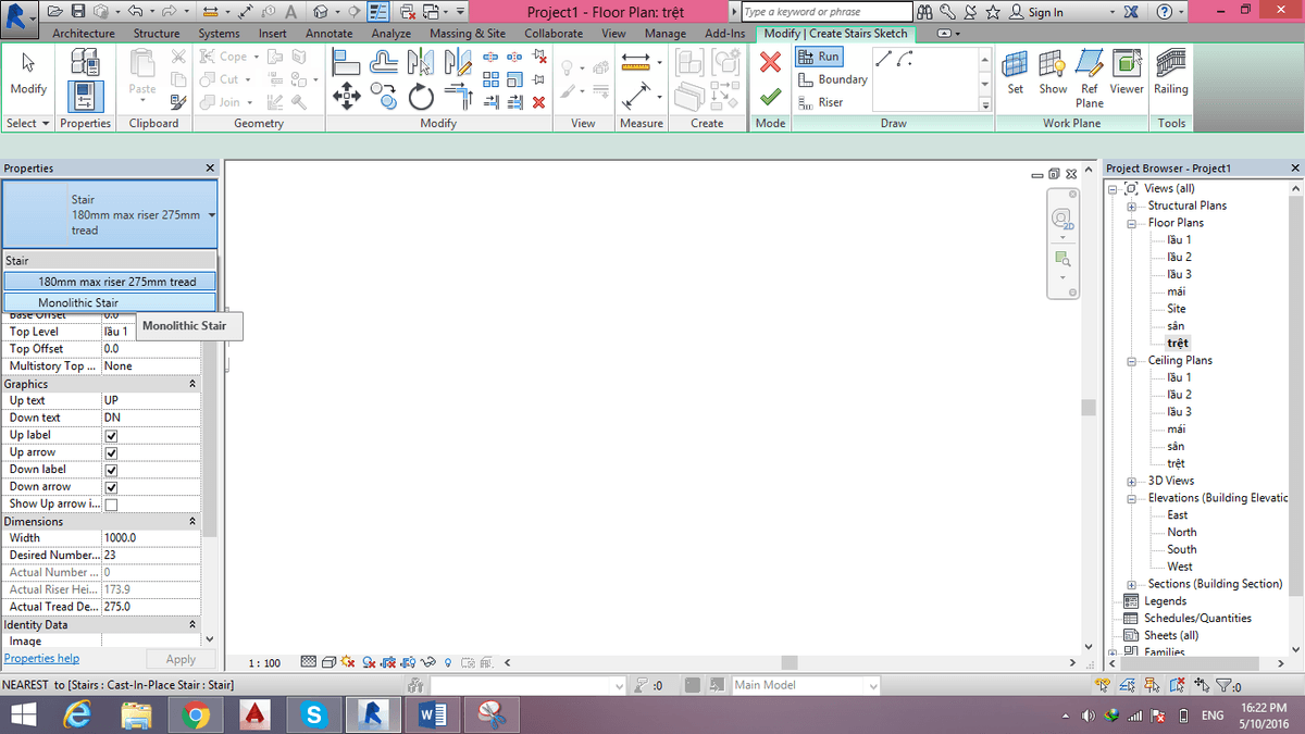 ve cau thang trong revit