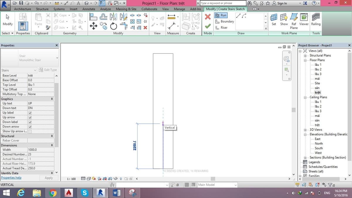 ve cau thang trong revit