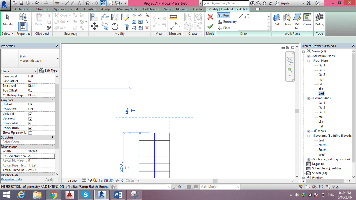 ve cau thang trong revit