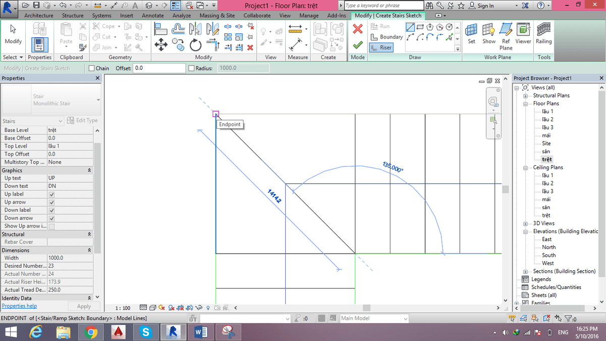 ve cau thang trong revit