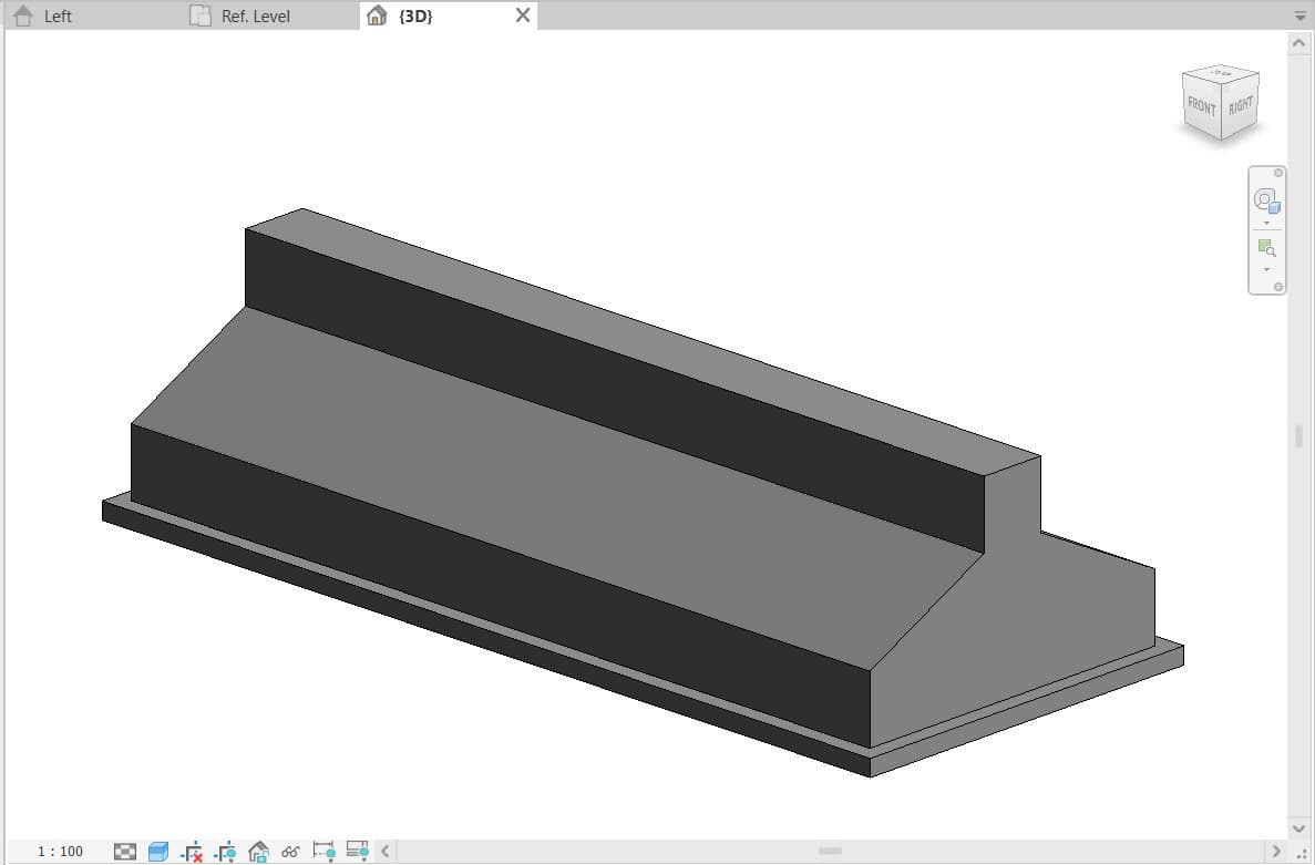 Mô hình ba chiều một đoạn móng băng dạng đa giác trong Revit