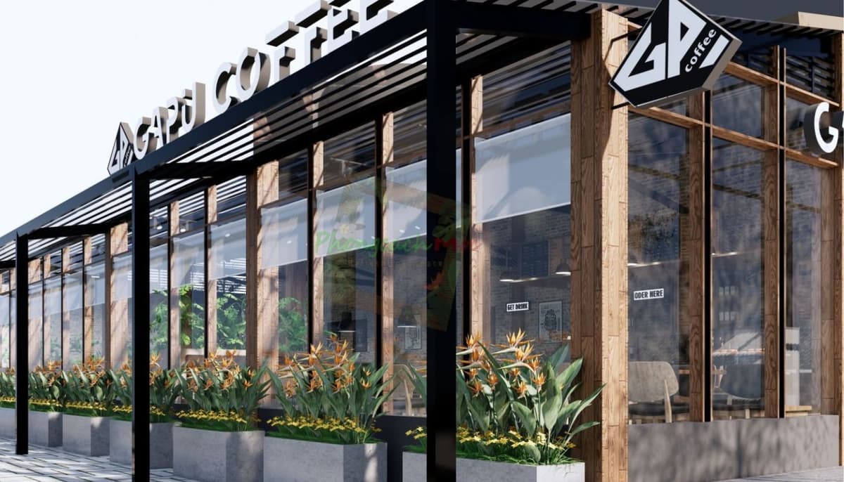 Hình ảnh quán cafe thiết kế bằng kính hiện đại