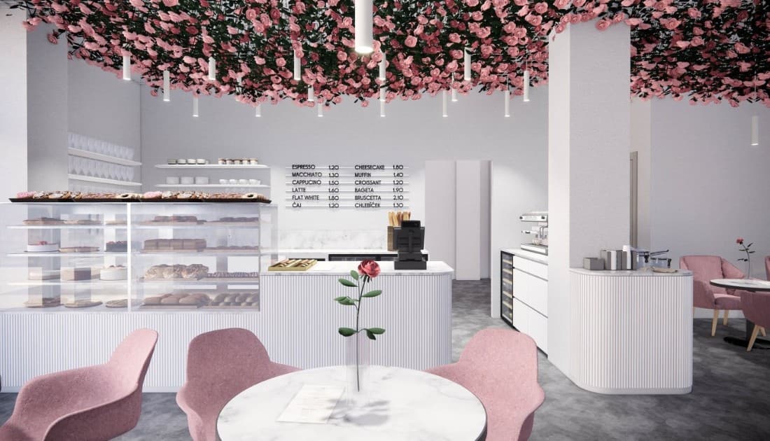 Nội thất với tone màu pastel hài hòa với màu hoa trang trí