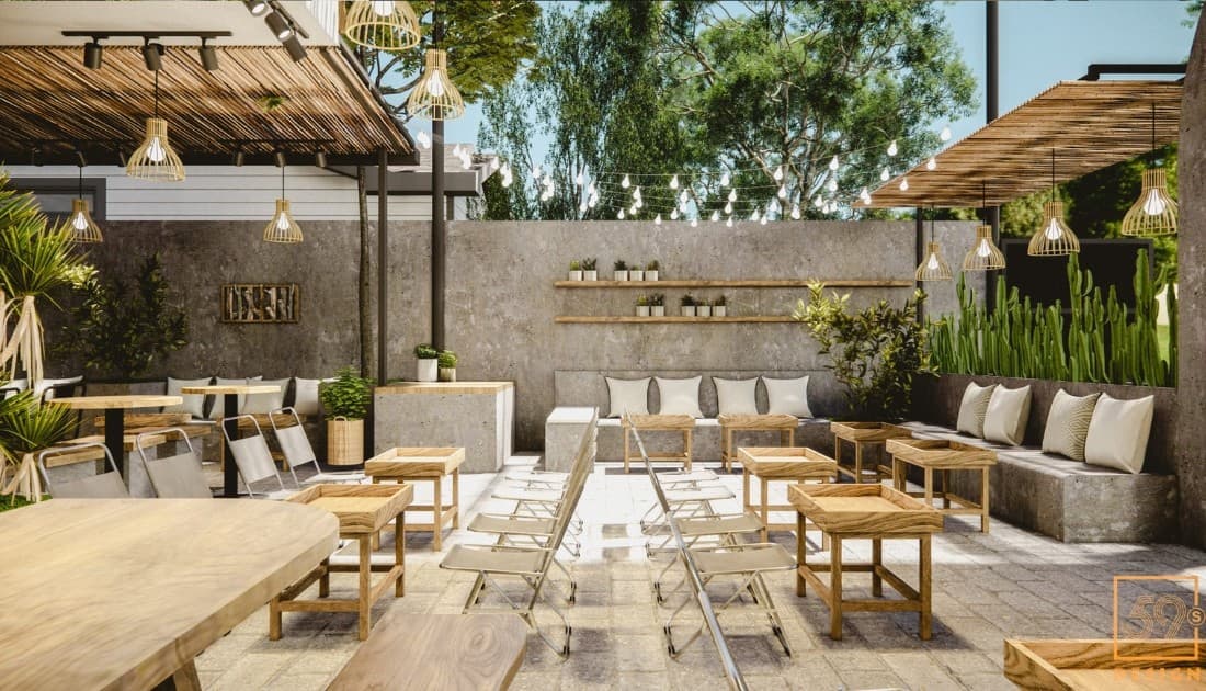 Góc tầng thượng với cây lá 