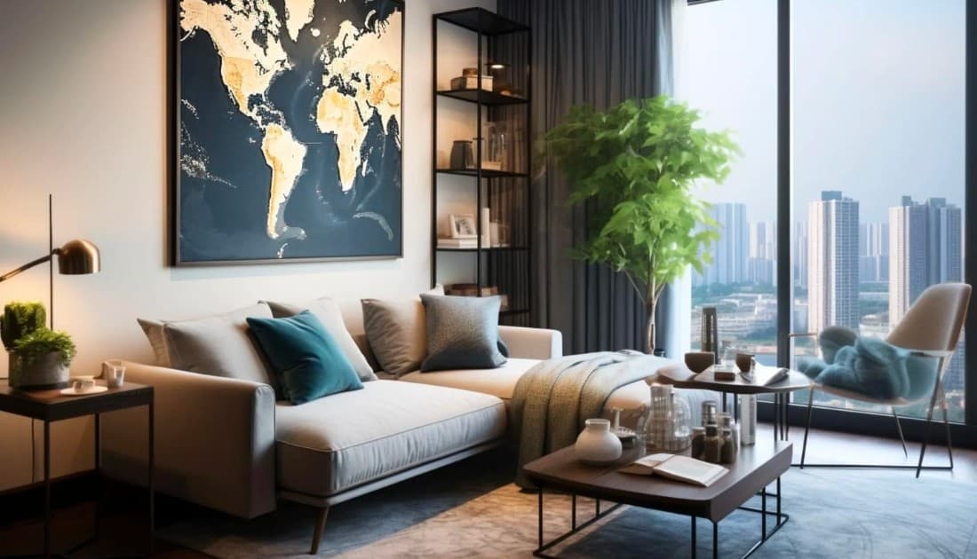 Mẫu thiết kế nội thất chung cư 45m2 với sofa vải nỉ sang trọng