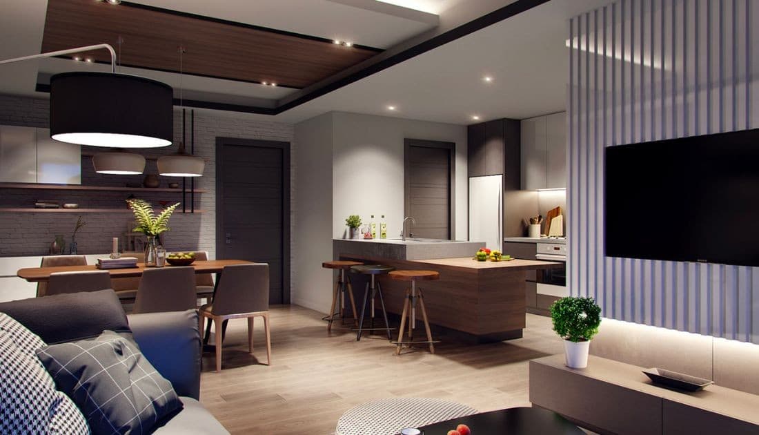 Mẫu thiết kế nội thất chung cư 60m2 1 phòng ngủ hiện đại, tiện nghi