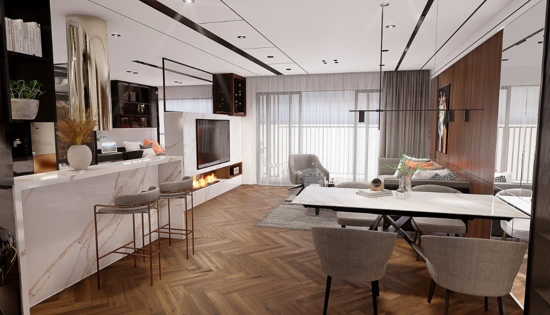 Thiết kế nội thất chung cư 100m2 mang hơi thở hiện đại 