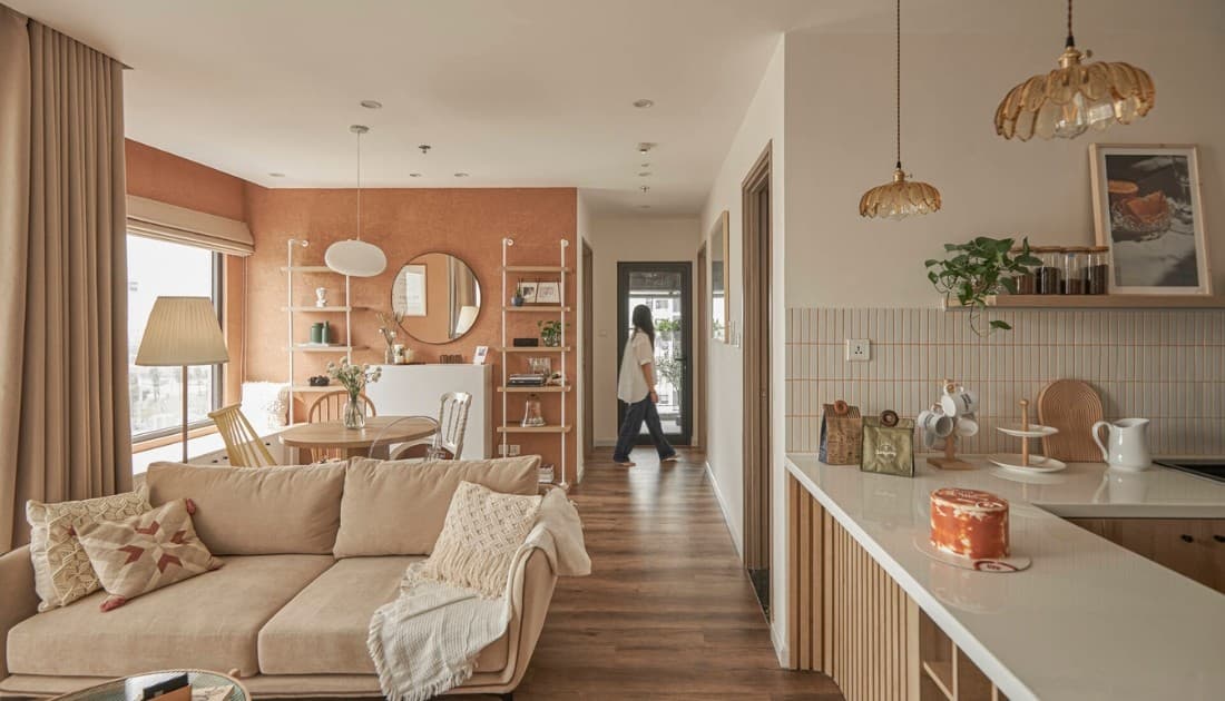 Nội thất với tone màu beige chủ đạo trong phong cách Japandi