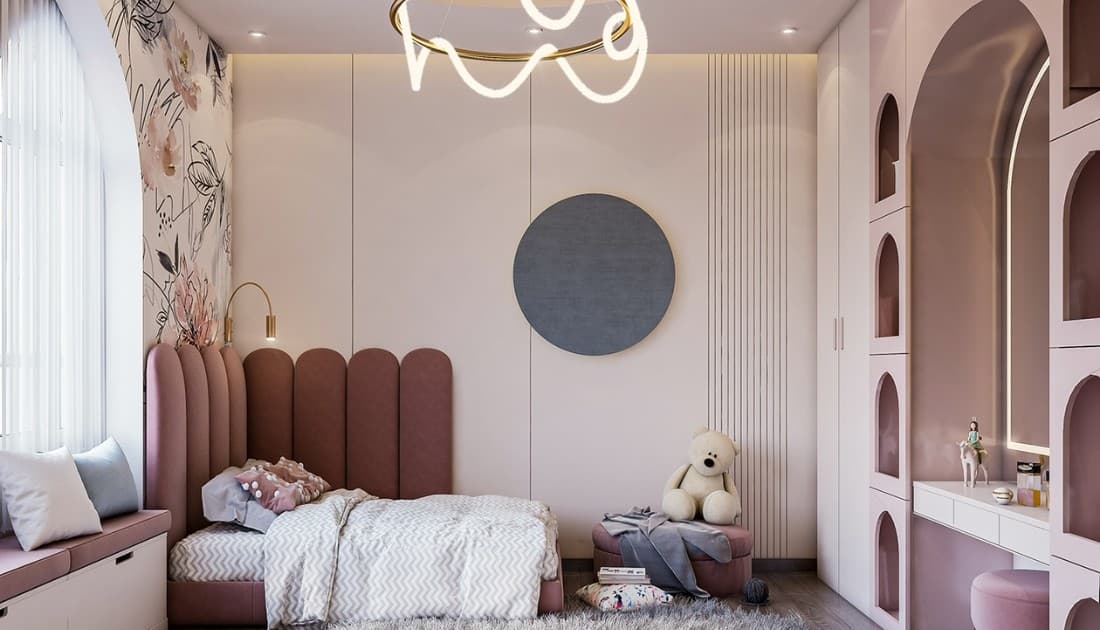 Một căn phòng ngủ với tone hồng nhẹ nhàng vẫn luôn là niềm yêu thích bất tận của những bạn nữ