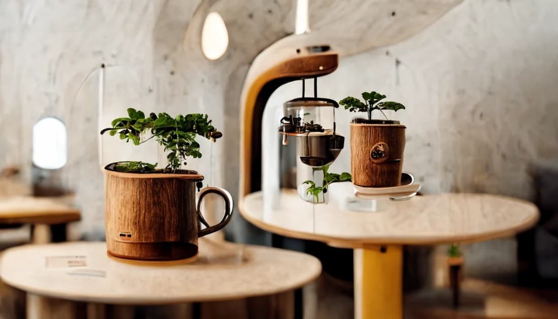 Điểm nhấn của thiết kế quán cafe phong cách Scandinavian sử dụng nội thất hiện đại chính là những hoa văn nghệ thuật