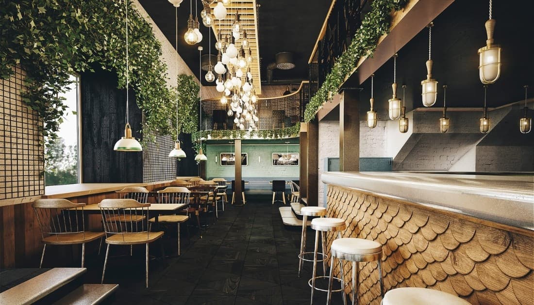  Ánh sáng vàng nhẹ thường là sự lựa chọn trong thiết kế cafe này