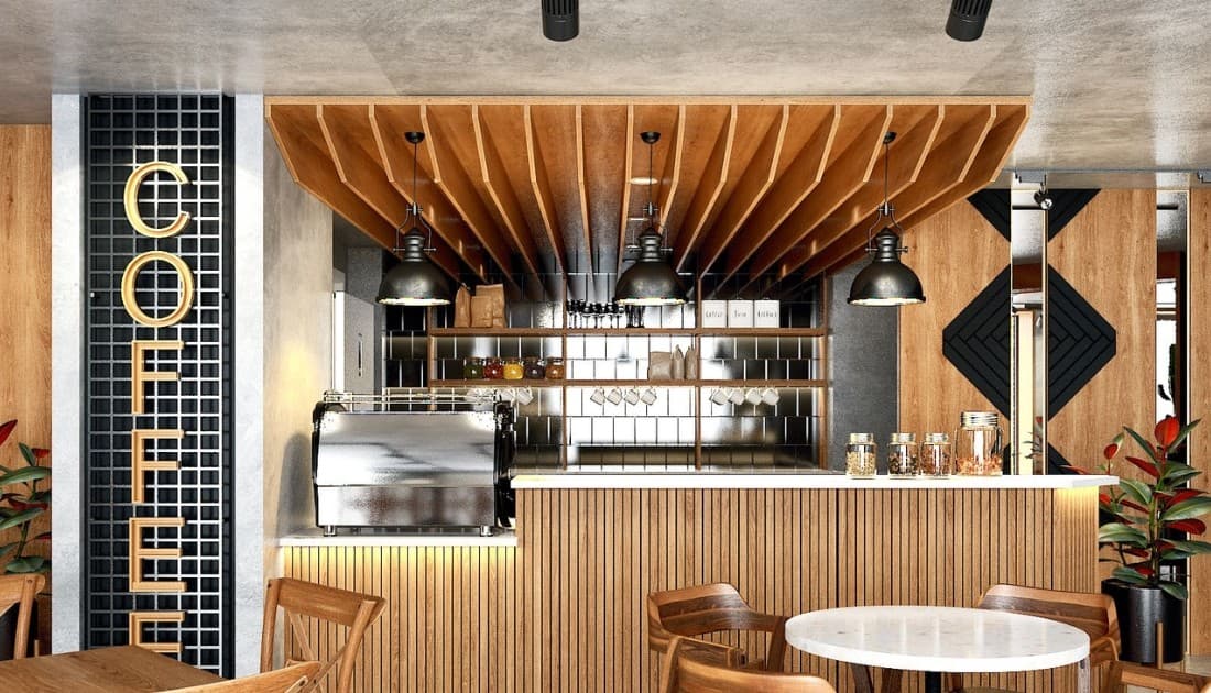 Mẫu thiết kế quán cafe 100m2 phong cách công nghiệp