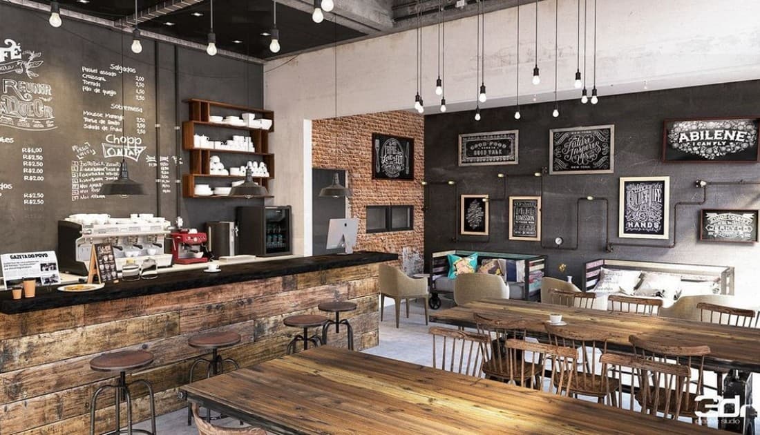 Không gian thiết kế quán cafe trang trí bằng gỗ tạo cảm giác ấm áp, gần gũi
