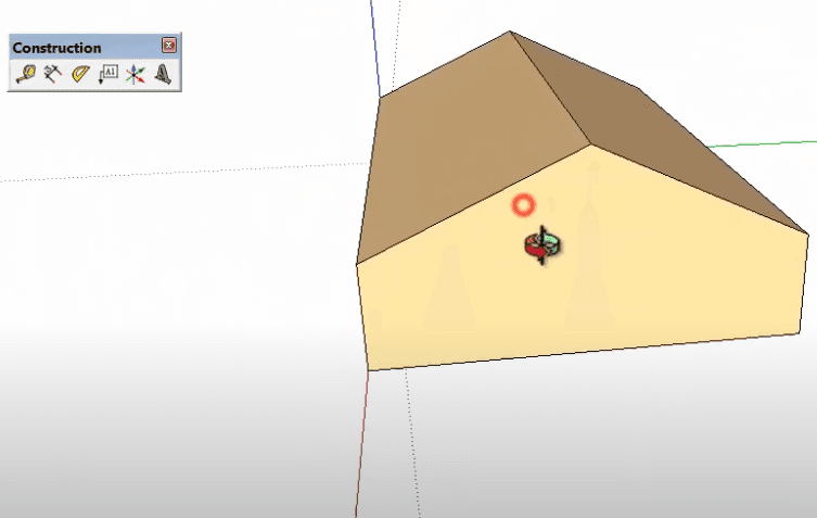 Khối nhà mái dốc trong SketchUp với điểm gốc đo góc của thước Protractor
