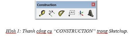Thanh công cụ Construction trong SketchUp gồm thước dây, thước đo góc và công cụ ghi kích thước