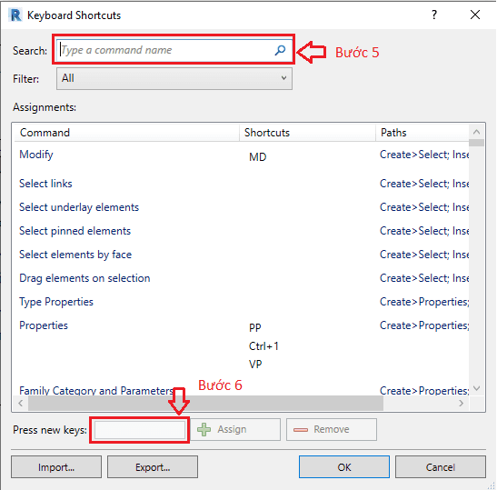 Cài đặt phím tắt trong revit 3