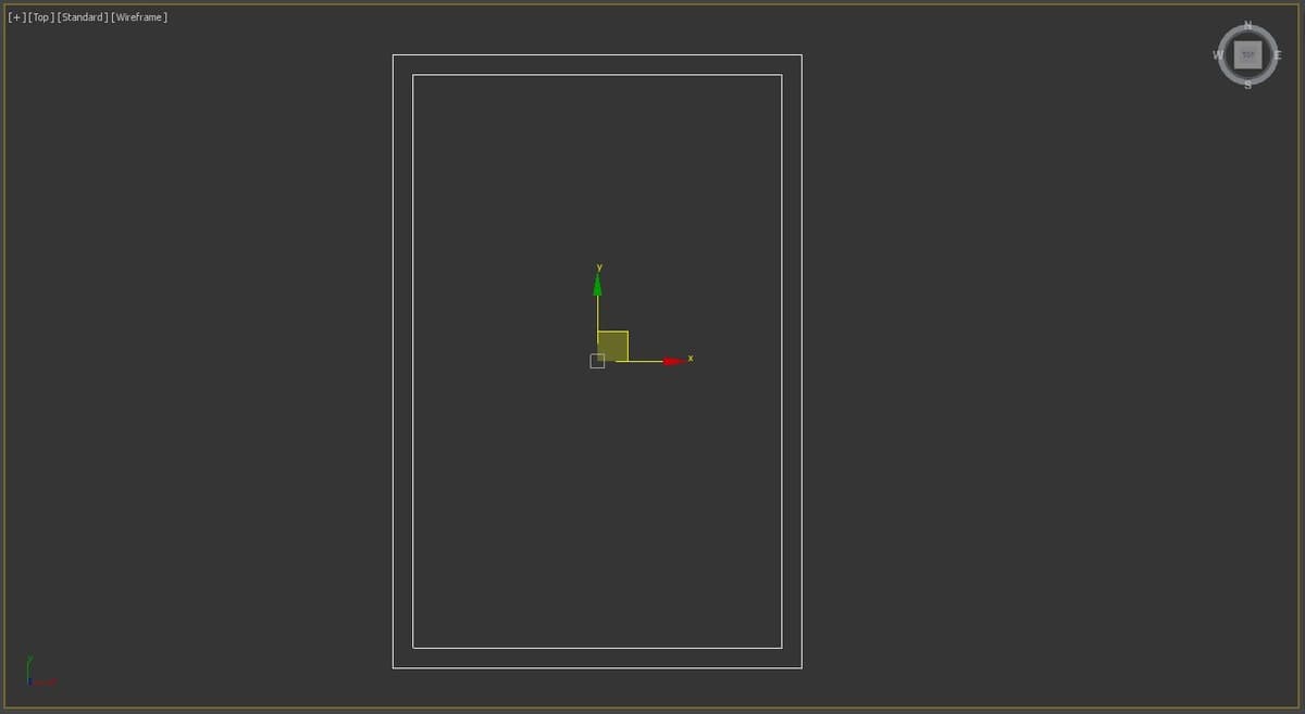 Khung nhìn 3ds Max với đường line 2D dạng khung chữ nhật chưa tạo khối