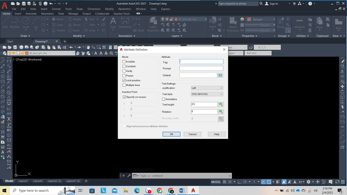 cách tạo block thuộc tính trong Autocad 2023