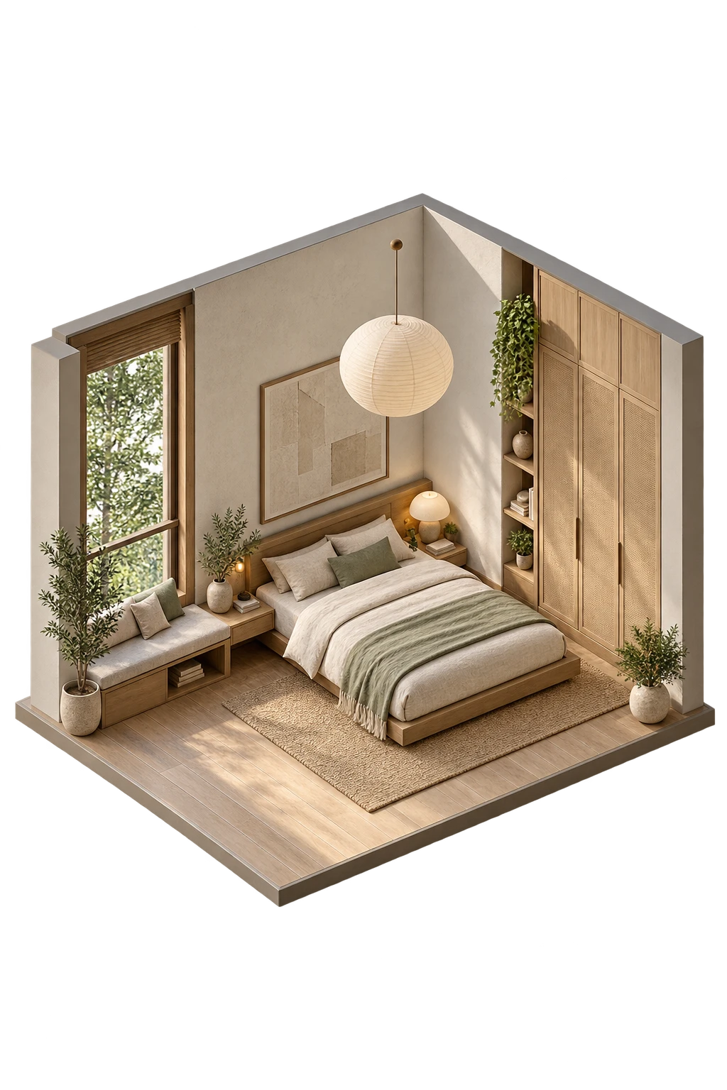 Phòng ngủ — phối cảnh nội thất isometric