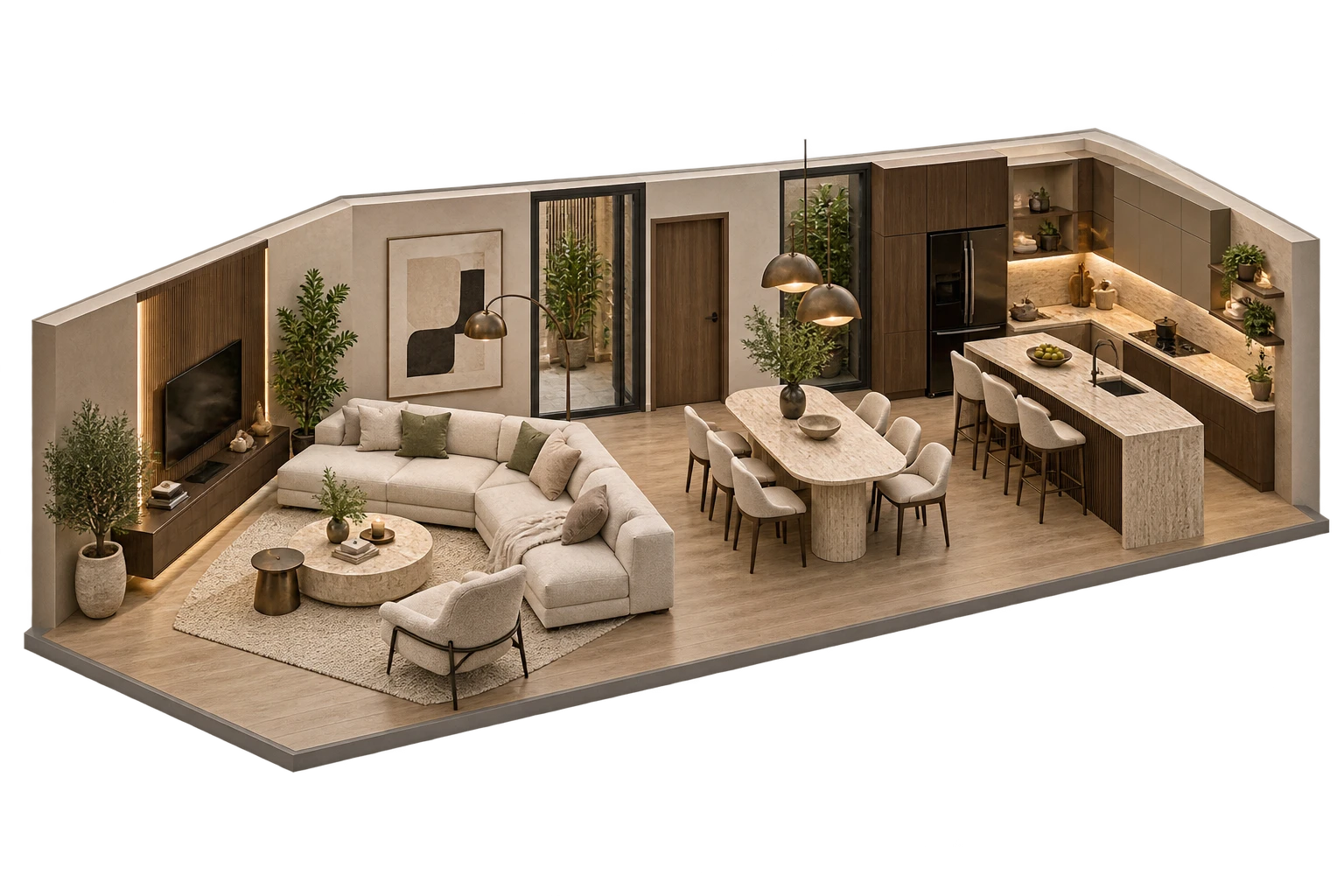 Tổng thể đồng điệu — phối cảnh nội thất isometric