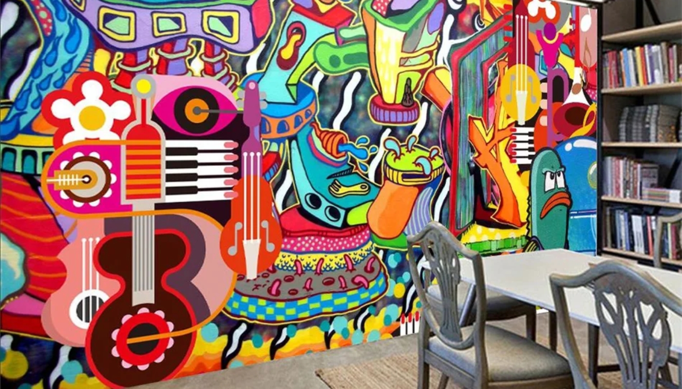 Những bức tranh tường, graffiti, và nghệ thuật đường phố đưa vào không gian quán cafe sách