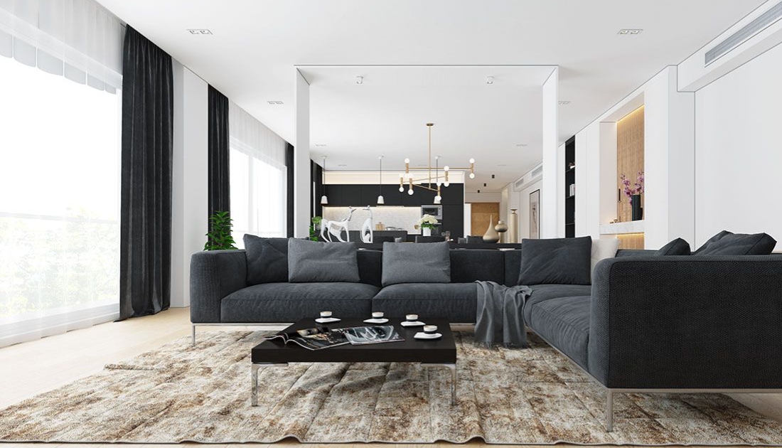 Phong cách thiết kế nội thất chung cư 105m2 tối giản